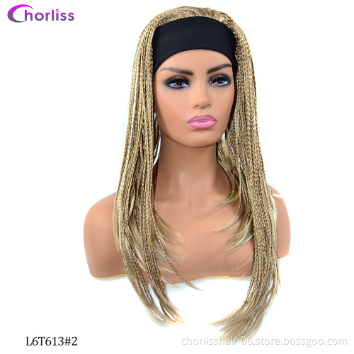 Wholesale Ombre Black Blonde Cheap Turban Wrap Wig Afro Crochet Braids Wigs Synthetic Wig With Headband Attached For Women